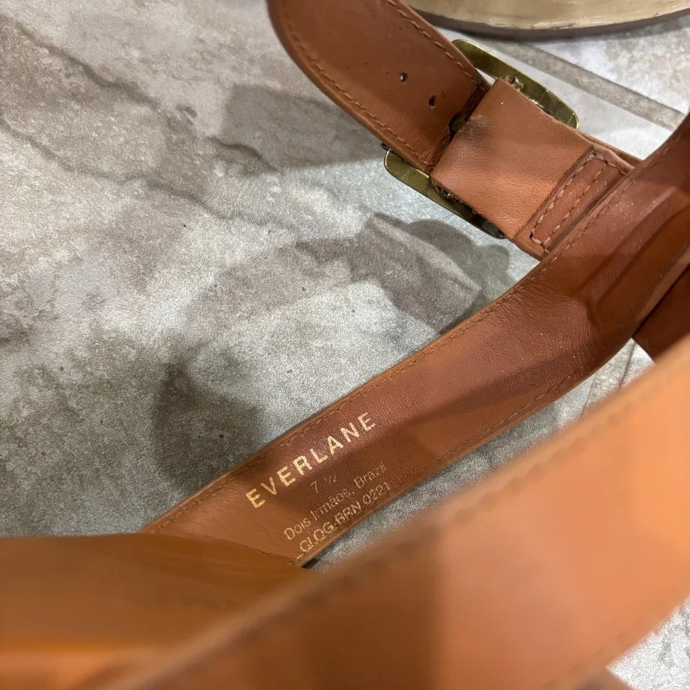 Everlane Leather Crossover Platform Sandal Brown Wood Wedge Ankle Strap sz 7.5 - Picture 10 of 11